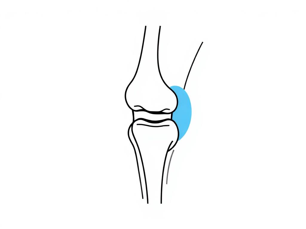 Anatomical illustration of a knee joint with isolated wear highlighted